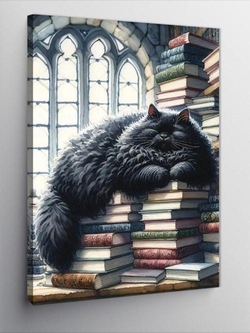 Kanvas Tablo Siyah Kedi Ve Kitaplar