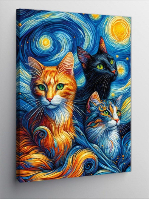 Kanvas Tablo Van Gogh Tarzı Kediler