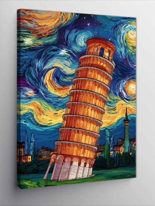 Kanvas Tablo Pisa Kulesi Van Gogh Temalı