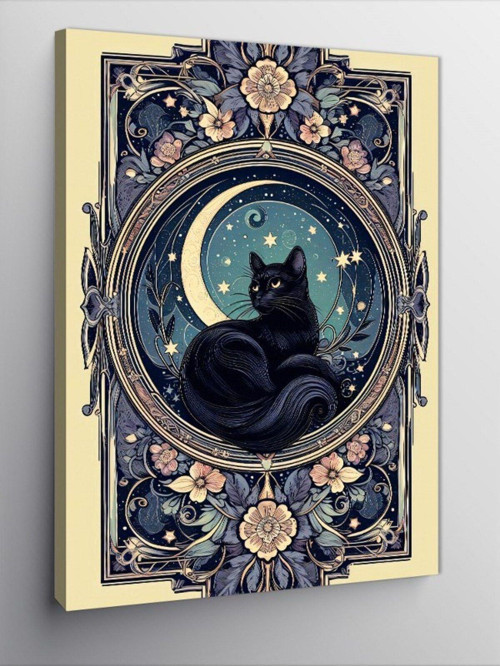 Kanvas Tablo Çiçekler Ve Siyah Kedi