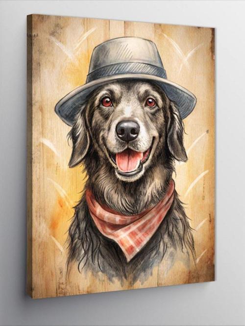 Kanvas Tablo Şapkalı Sevimli Köpek