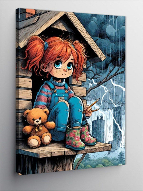Kanvas Tablo Küçük Kız Ve Peluş Ayı