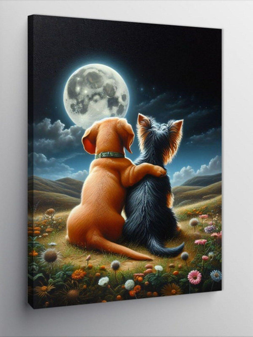 Kanvas Tablo Dolunay Ve Sevimli Köpekler