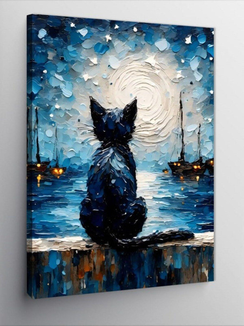 Kanvas Tablo Van Gogh Tarzı Siyah Kedi