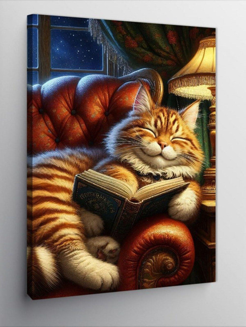 Kanvas Tablo Kitap Okuyan Kedi