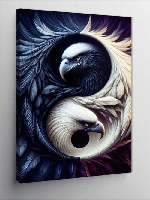 Kanvas Tablo Yin Yang Siyah Beyaz Kuşlar