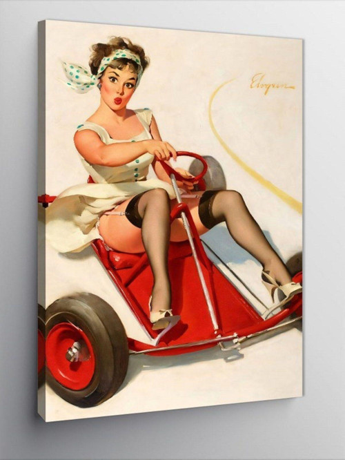 Kanvas Tablo Karting Kullanan Pin Up Kızı