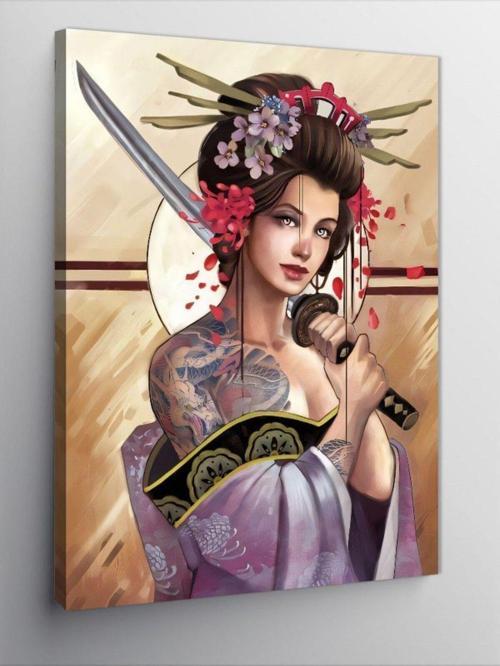 Kanvas Tablo Dövmeli Samuray Kadın