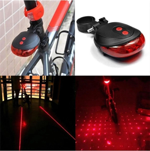Bisiklet Arka Stop Lambası Lazer Güvenlik Şeritli Led Işık (PİL DAHİL)