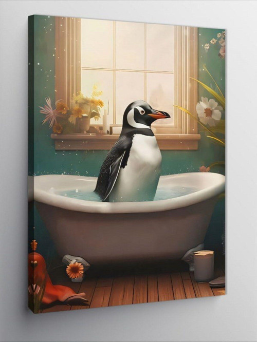 Kanvas Tablo Penguenin Küvet Keyfi