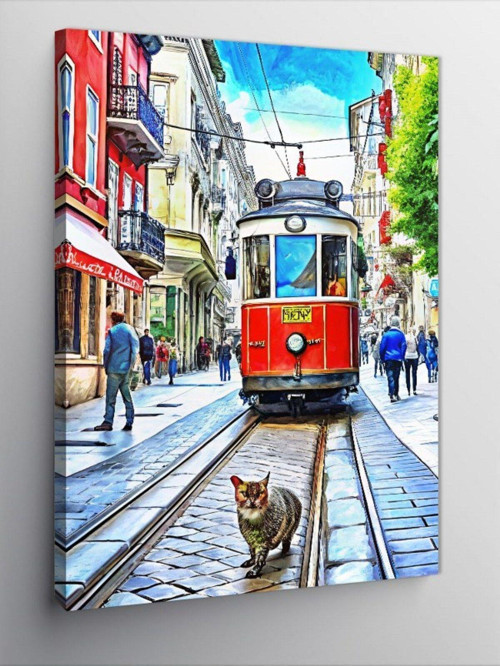 Kanvas Tablo Taksim'De Tramvay Ve Kedi