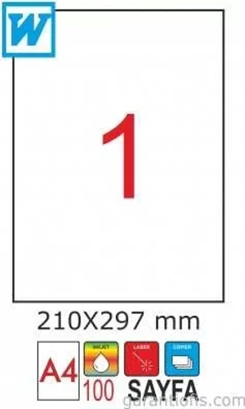 2001 Laser A4 Sayfa Etiketi 210 x 297mm (100 lü Paket)