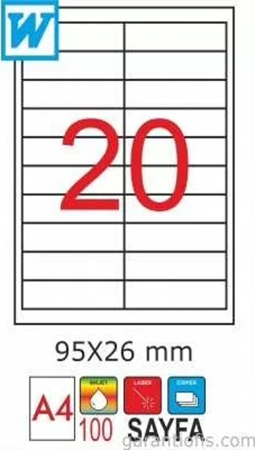 2066 Laser A4 Sayfa Etiketi 95x26mm (100 lü Paket)
