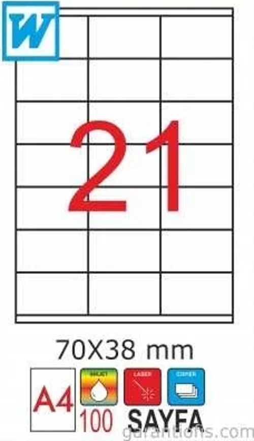 2088 Laser A4 Sayfa Etiketi 70x38mm (100 lü Paket)