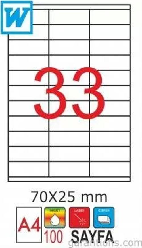 2052 Laser A4 Sayfa Etiketi 70x25mm (100 lü Paket)