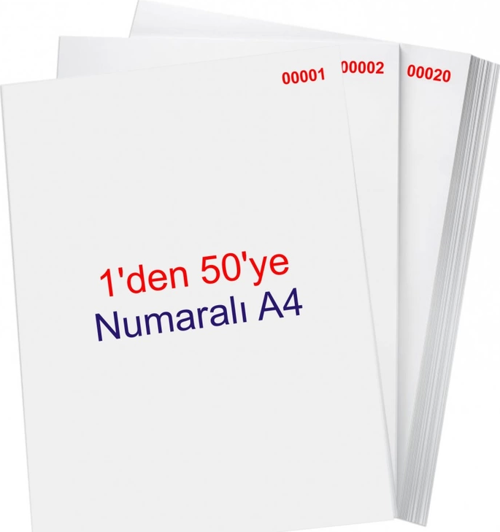 NUMARALI FOTOKOPİ KAĞIDI A4 (1-50) 80gr