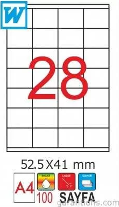 2035 Laser A4 Sayfa Etiketi 52,5X41mm (100 lü Paket)