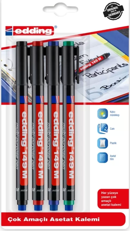 149M ASETAT KALEMİ 1mm SİLGİLİ KARIŞIK 4LÜ