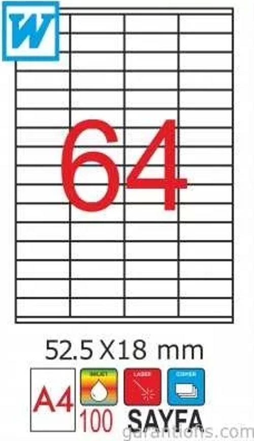 2081 Laser A4 Sayfa Etiketi 52,5X18mm (100 lü Paket)