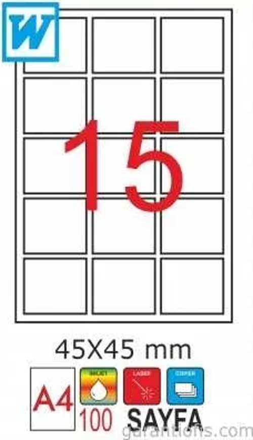 2033 Laser A4 Sayfa Etiketi 45x45mm (100 lü Paket)