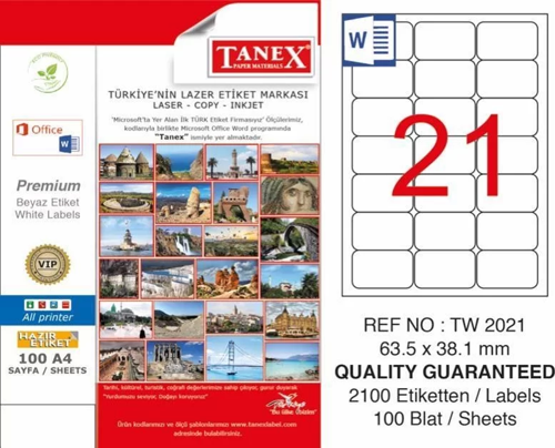 TW-2021 Laser Etiketi (63,5 x 38,1 mm)