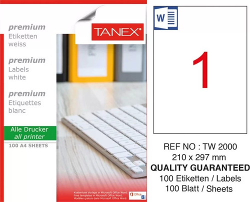 TW-2000 Laser Etiketi (210 x 297 mm)