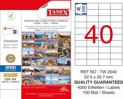 TW-2040 Laser Etiketi (52,5 x 29,7 mm)