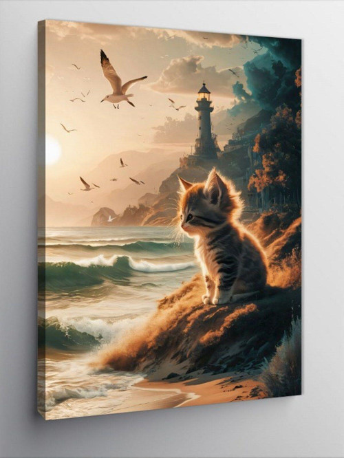 Kanvas Tablo Sahildeki Yavru Kedi