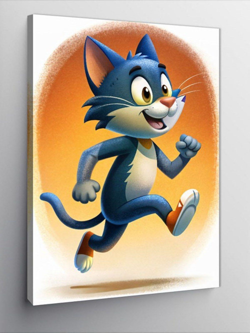Kanvas Tablo Koşu Yapan Sporcu Kedi