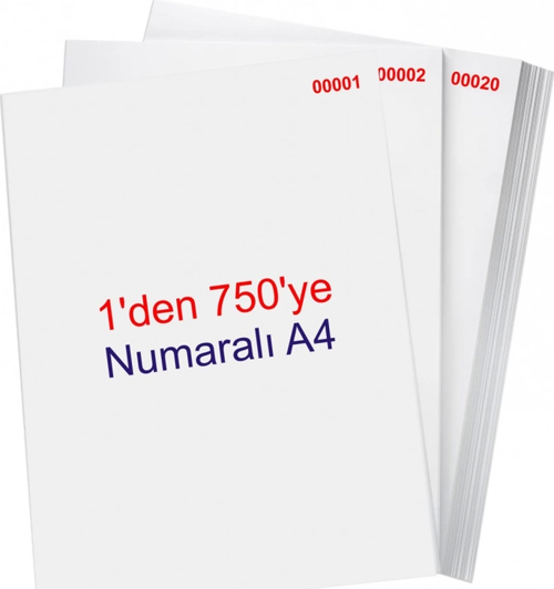 NUMARALI FOTOKOPİ KAĞIDI A4 (1-750) 80gr