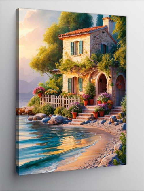Kanvas Tablo Deniz Kenarındaki Taş Ev