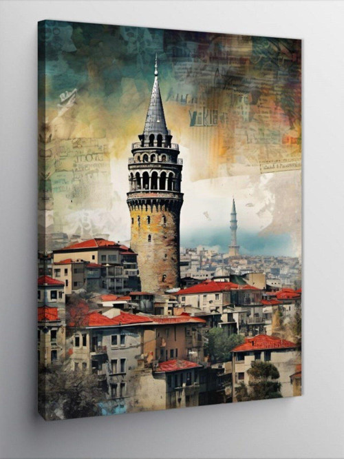 Kanvas Tablo Retro Galata Kulesi