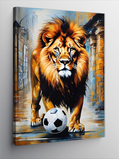 Kanvas Tablo Futbol Topu Ve Aslan