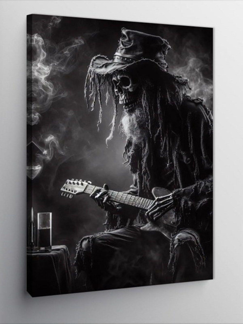 Kanvas Tablo Elektro Gitar Çalan İskelet