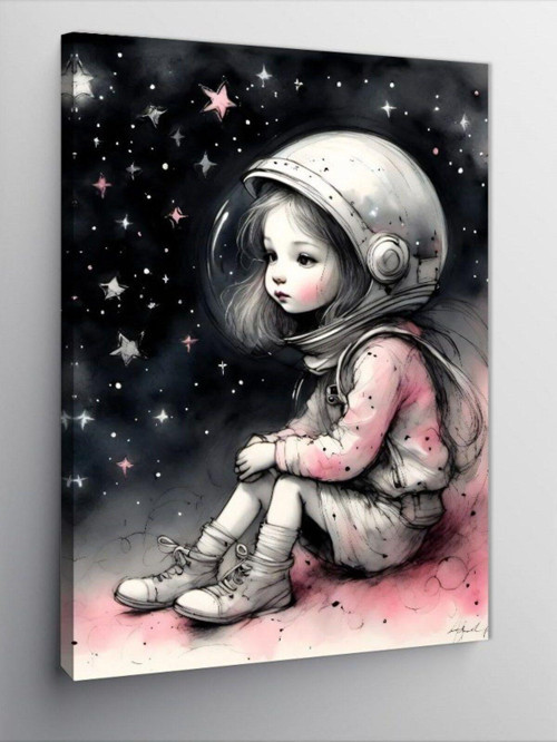 Kanvas Tablo Astronot Kasklı Çocuk Ve Yıldızlar
