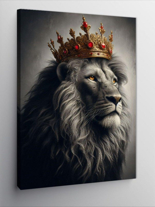 Kanvas Tablo Kral Taçlı Aslan