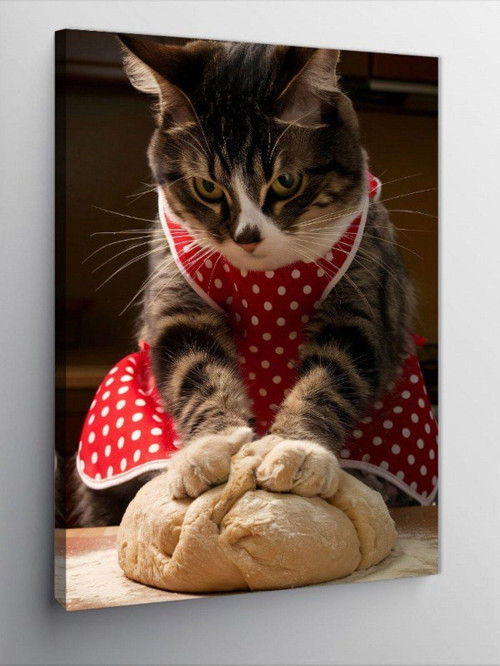 Kanvas Tablo Hamur Yoğuran Kedi