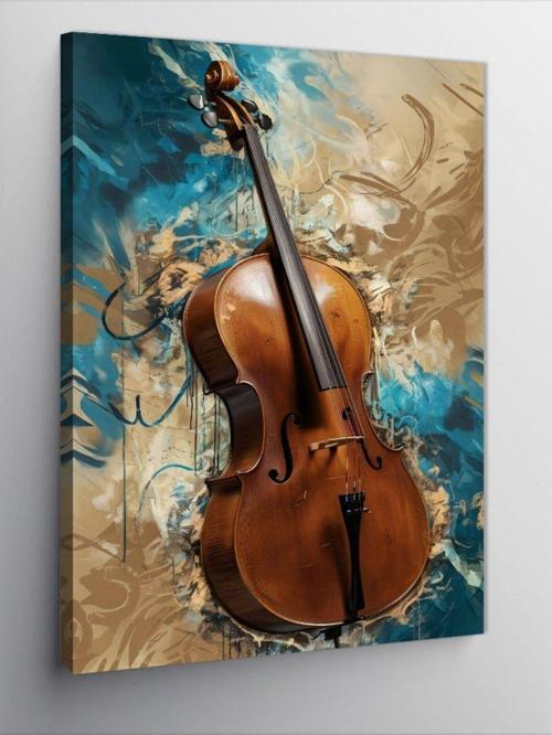 Kanvas Tablo Keman Ve Pastel Renk Desenler