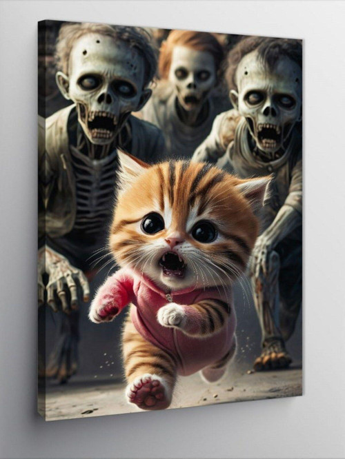 Kanvas Tablo Zombiler Ve Yavru Kedi