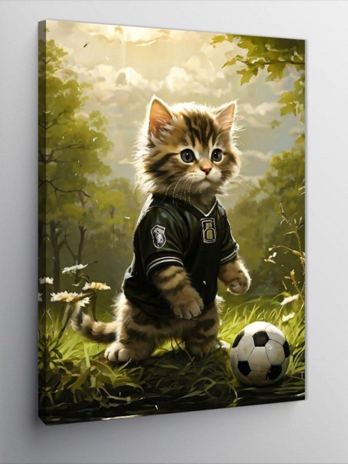 Kanvas Tablo Futbol Oynayan Kedi