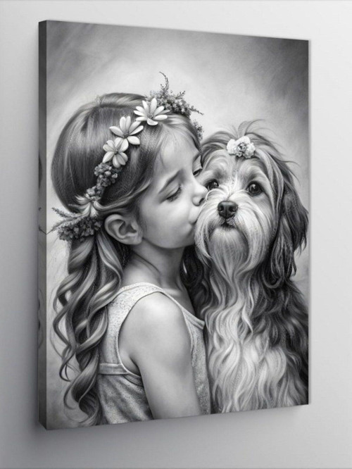 Kanvas Tablo Köpeğini Öpen Çocuk