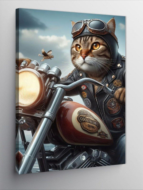 Kanvas Tablo Chopper Motor Süren Kedi