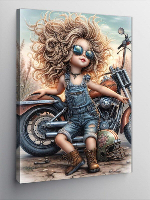 Kanvas Tablo Chopper Motor Ve Küçük Kız