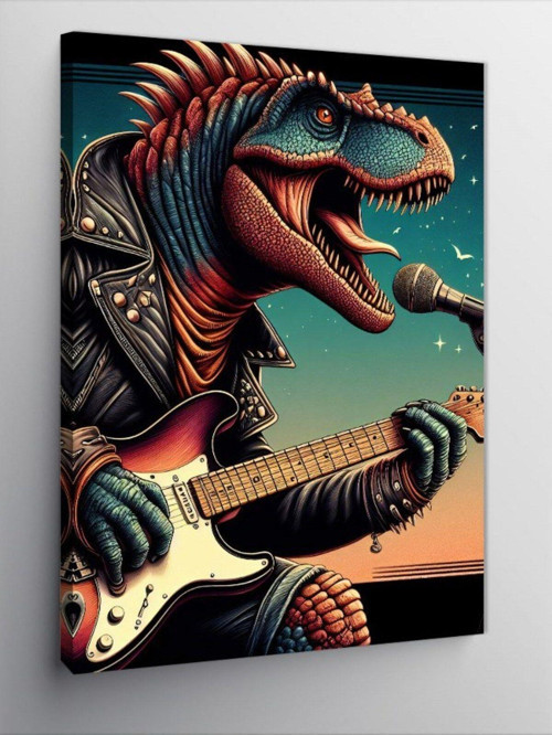 Kanvas Tablo Gitar Çalan Dinazor
