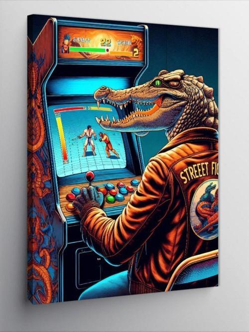 Kanvas Tablo Atari Oynayan Timsah