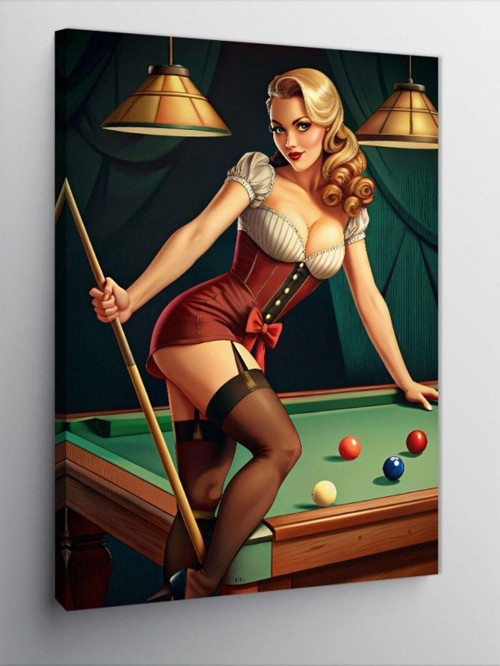 Kanvas Tablo Bilardo Ve Sarışın Kız