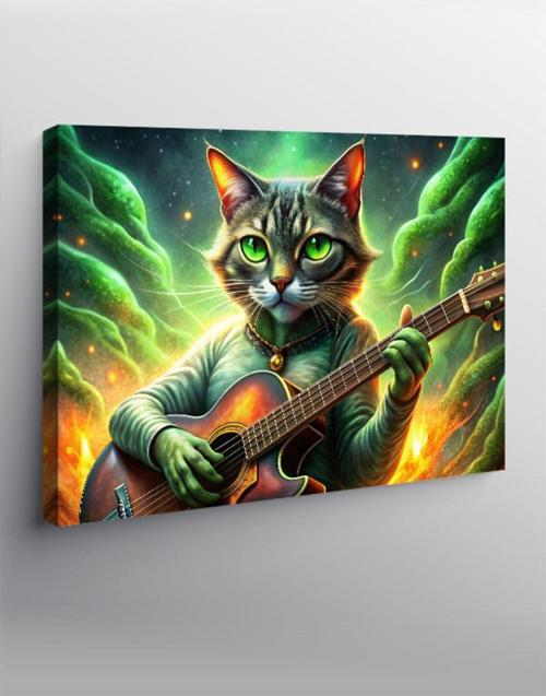 Kanvas Tablo Gitar Çalan Uzaylı Kedi