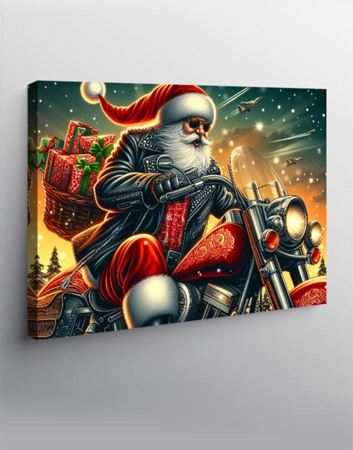Kanvas Tablo Motorla Hediye Dağıtan Noel Baba