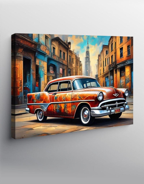 Kanvas Tablo Kırmızı Retro Klasik Araba