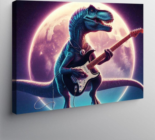 Kanvas Tablo Elektro Gitar Çalan Dinazor